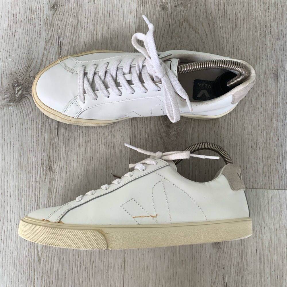Veja White Leather Sneakers with Cream Sole